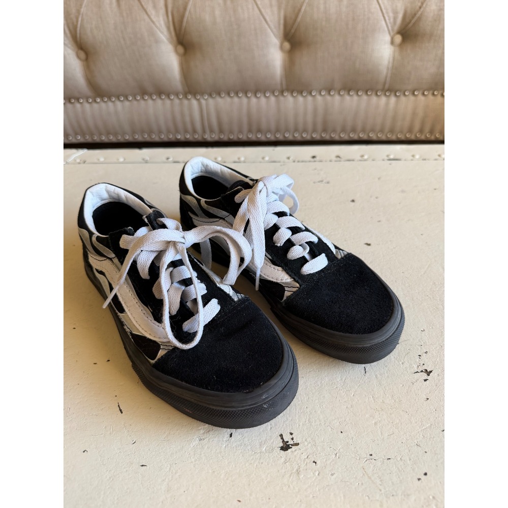 VANS Old Skool Sneakers Black White Flame Print Kid's Toddler Size 13 Good